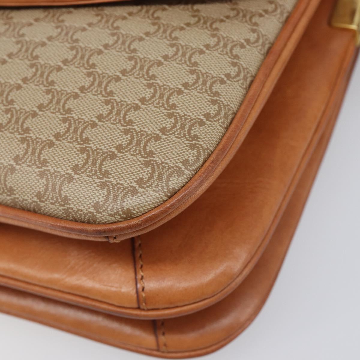 CELINE Macadam Canvas Shoulder Bag PVC Beige Gold Auth 201484A