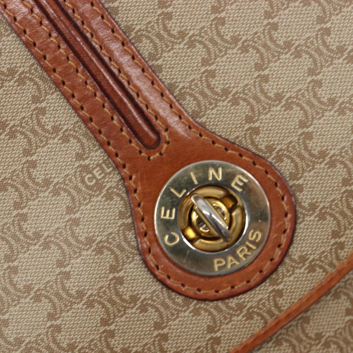 CELINE Macadam Canvas Shoulder Bag PVC Beige Gold Auth 201484A
