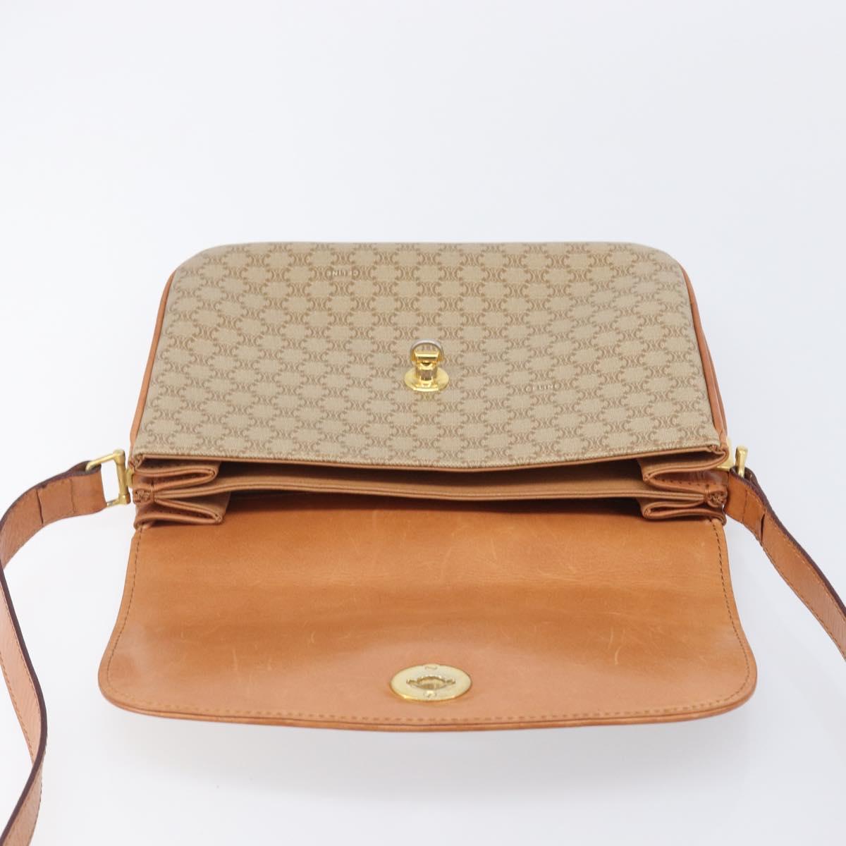 CELINE Macadam Canvas Shoulder Bag PVC Beige Gold Auth 201484A
