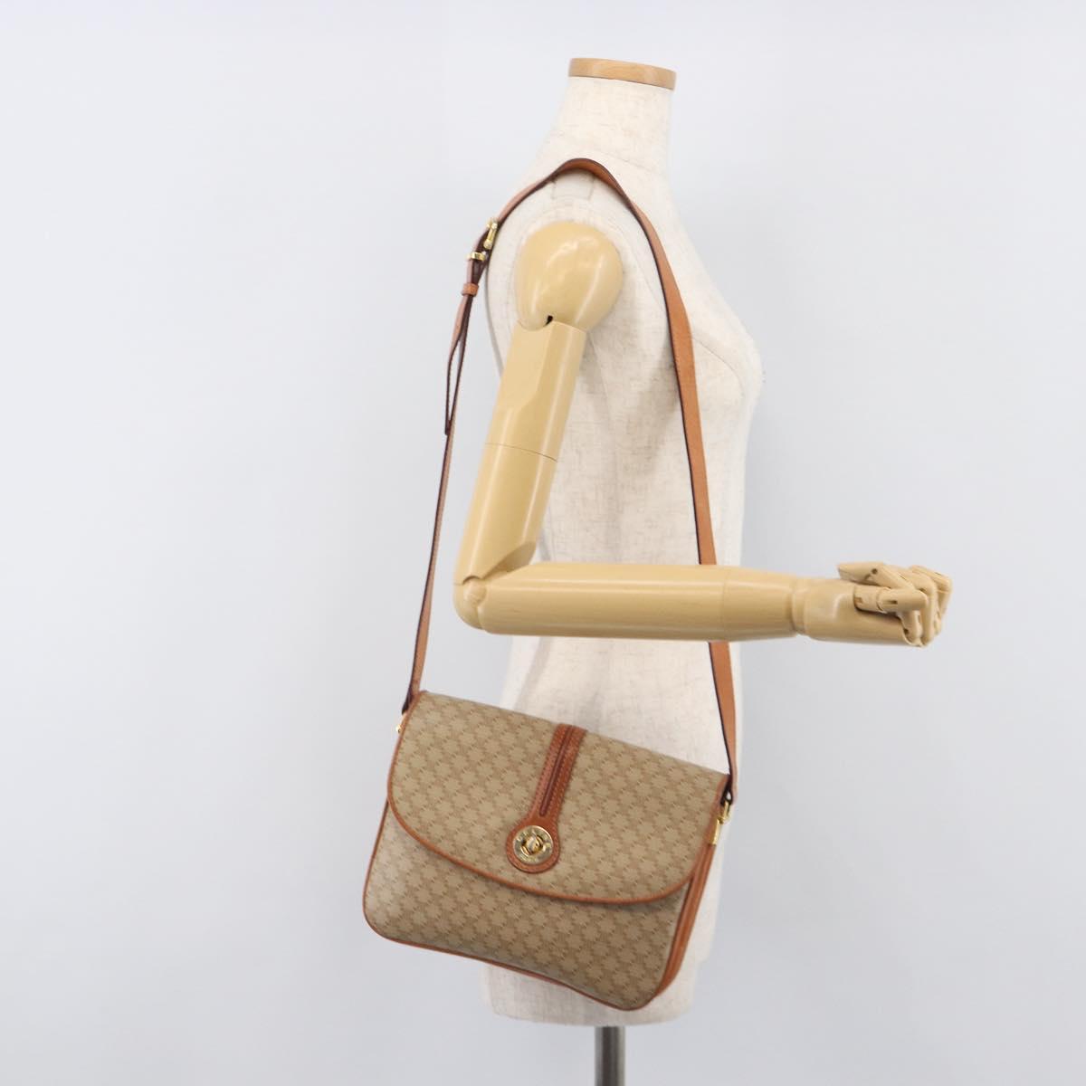 CELINE Macadam Canvas Shoulder Bag PVC Beige Gold Auth 201484A