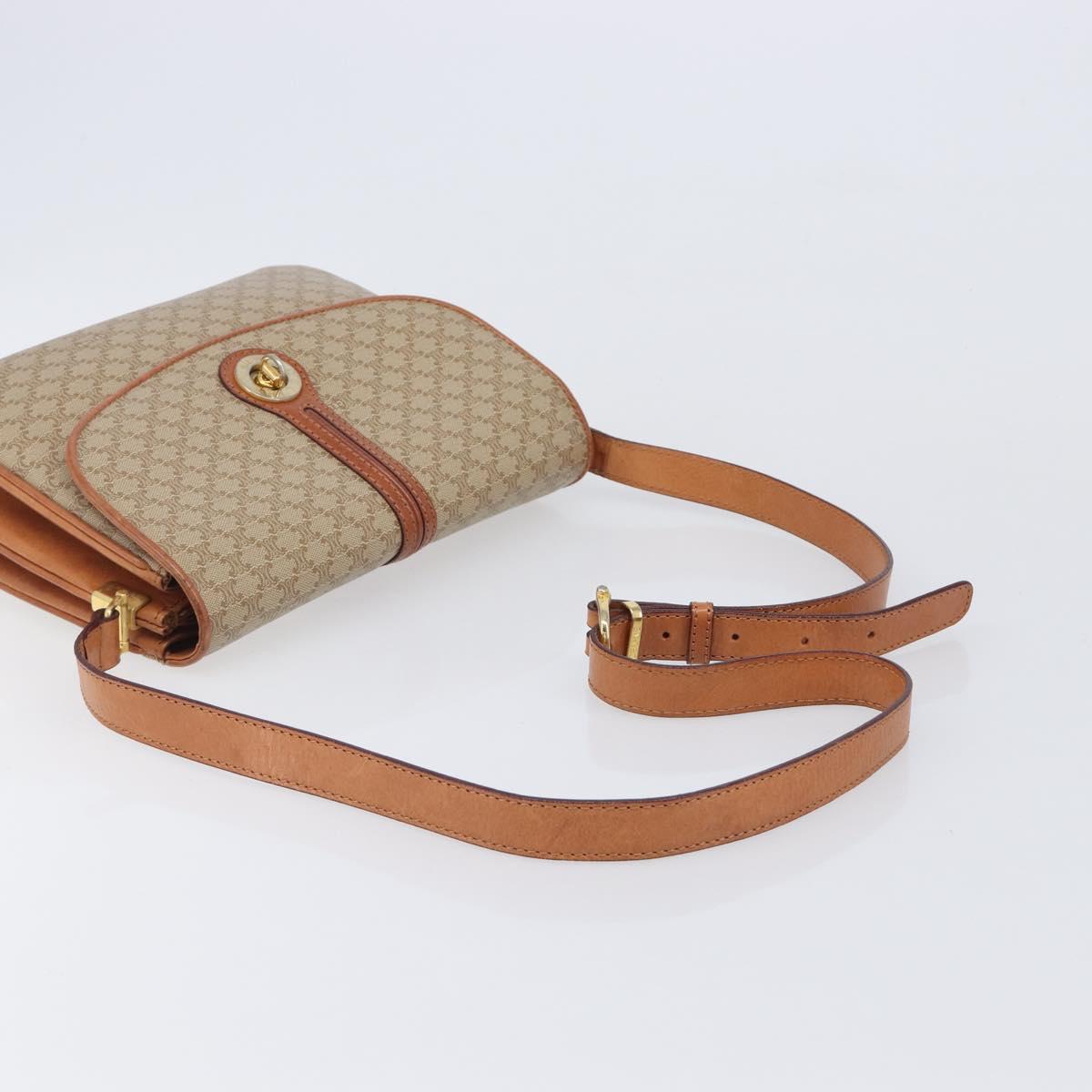CELINE Macadam Canvas Shoulder Bag PVC Beige Gold Auth 201484A