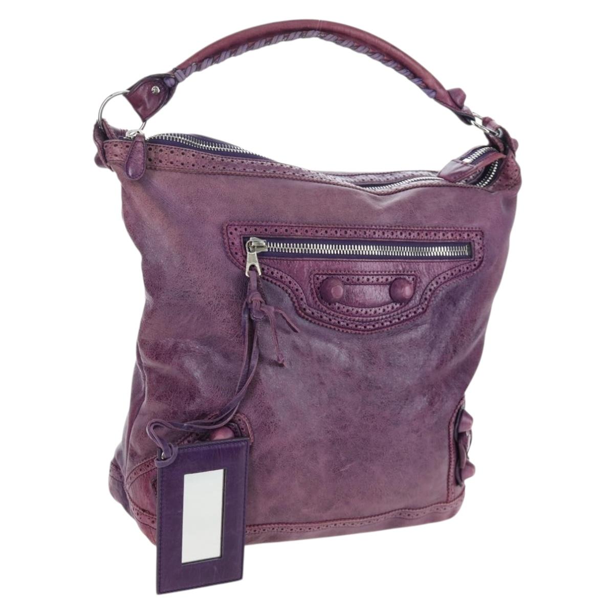 BALENCIAGA Covered Giant Day Hand Bag Leather Purple Silver 204527 Auth 201485V