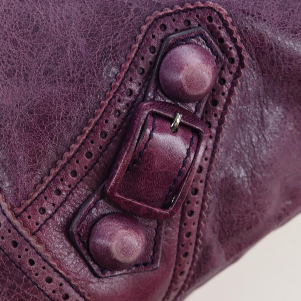 BALENCIAGA Covered Giant Day Hand Bag Leather Purple Silver 204527 Auth 201485V