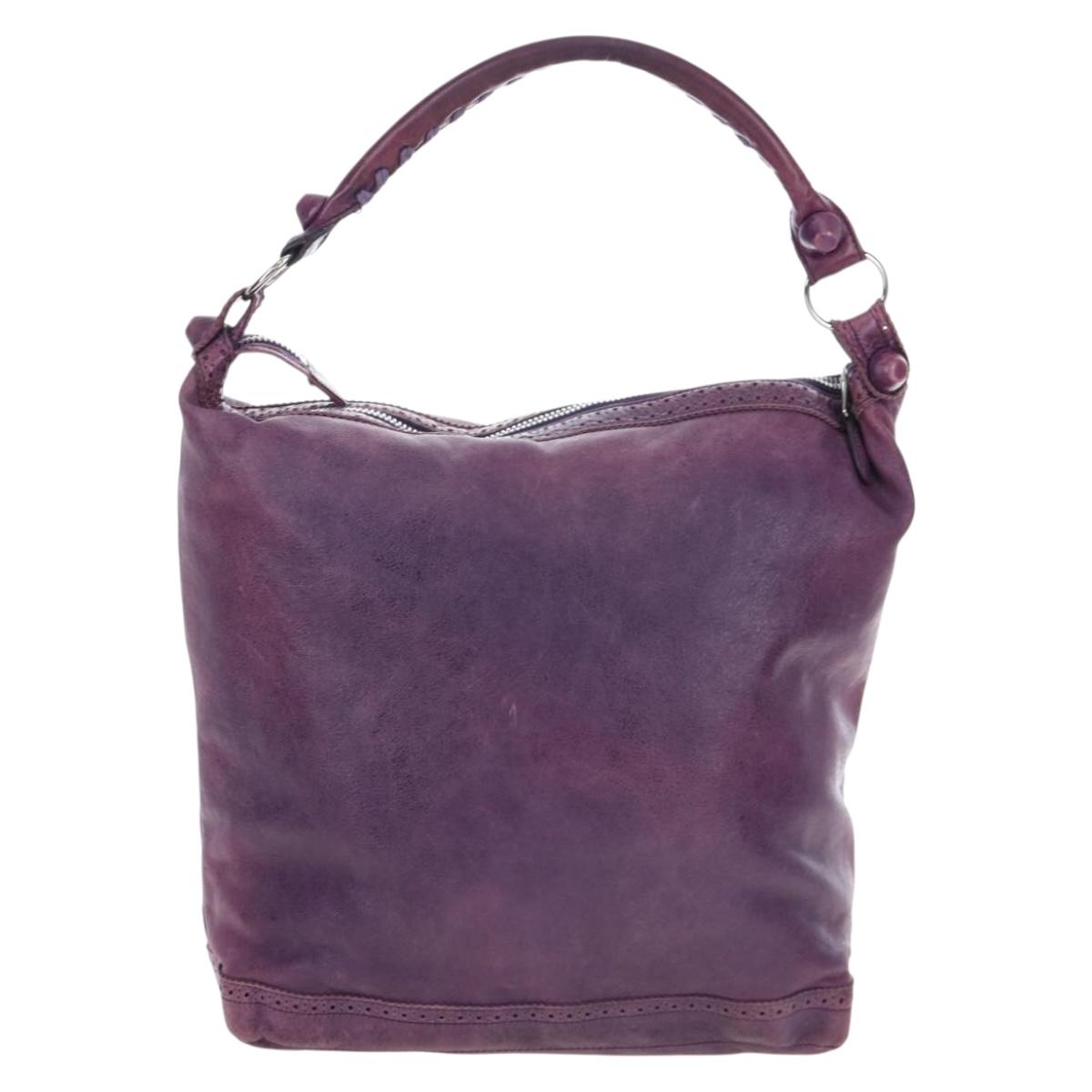 BALENCIAGA Covered Giant Day Hand Bag Leather Purple Silver 204527 Auth 201485V
