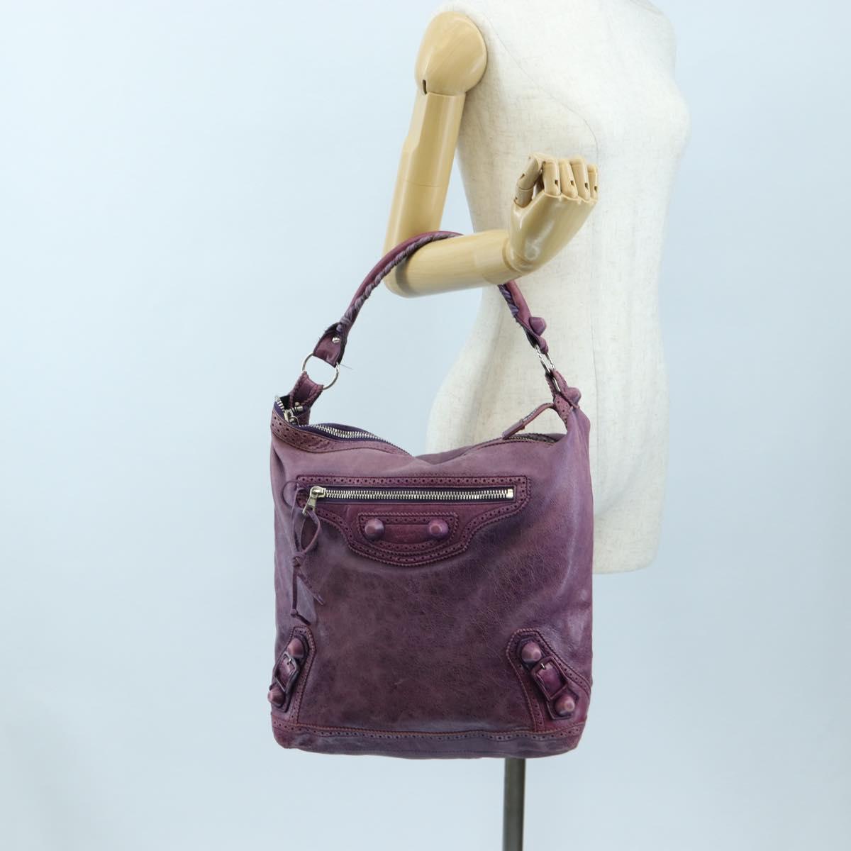 BALENCIAGA Covered Giant Day Hand Bag Leather Purple Silver 204527 Auth 201485V
