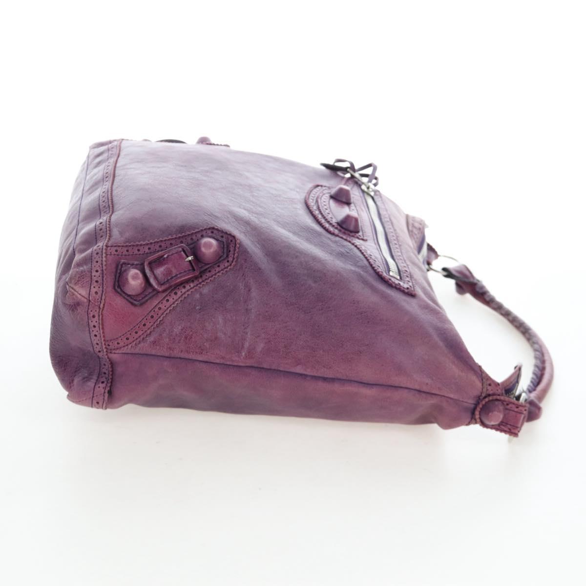BALENCIAGA Covered Giant Day Hand Bag Leather Purple Silver 204527 Auth 201485V
