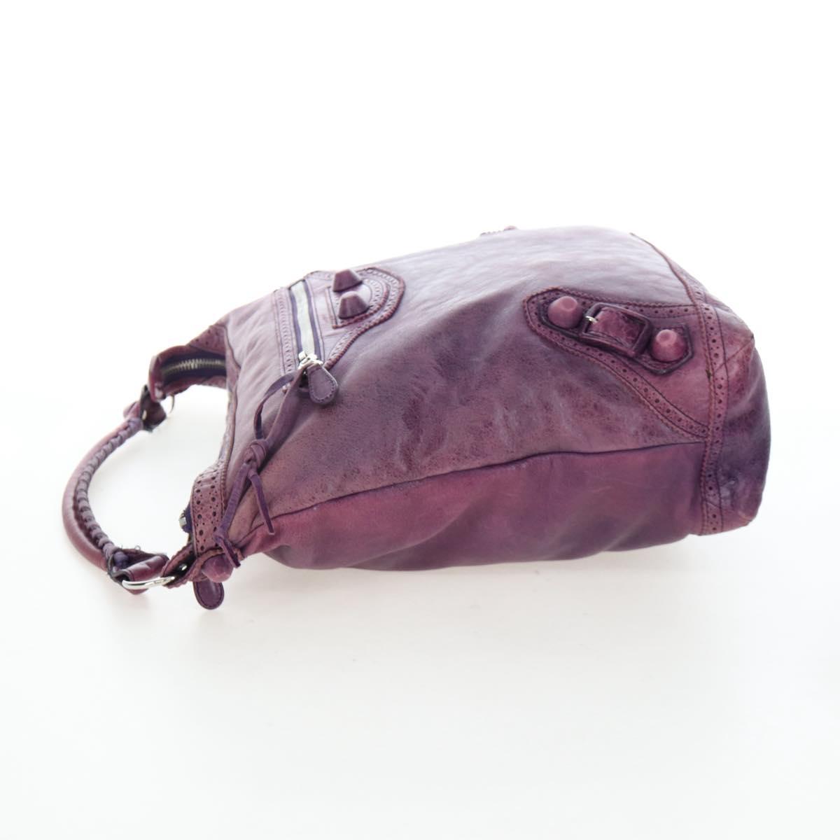 BALENCIAGA Covered Giant Day Hand Bag Leather Purple Silver 204527 Auth 201485V