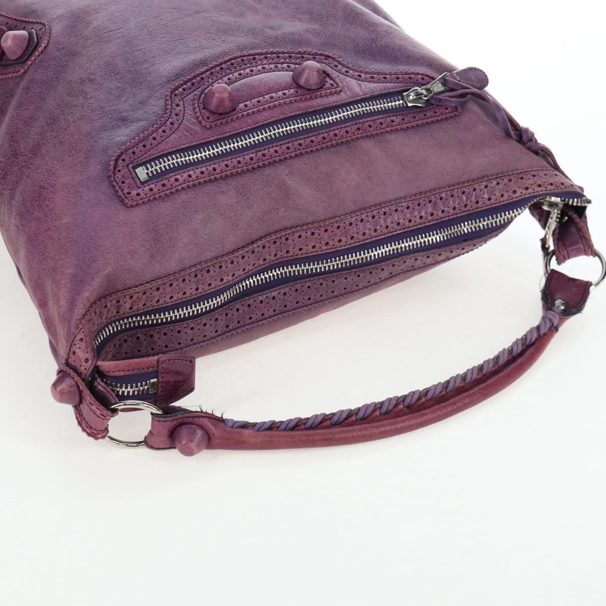 BALENCIAGA Covered Giant Day Hand Bag Leather Purple Silver 204527 Auth 201485V
