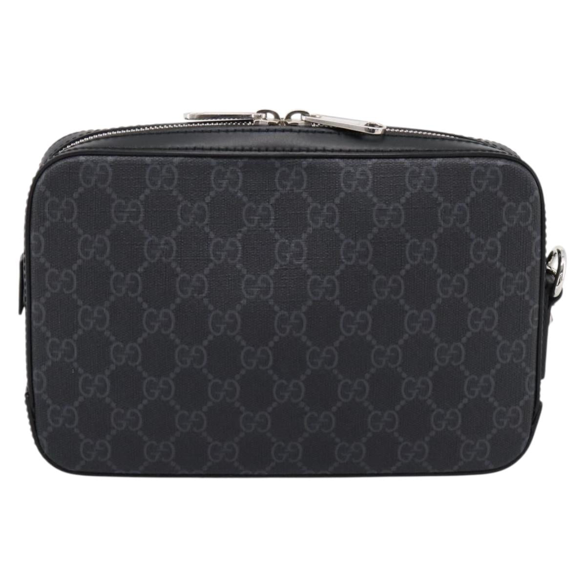 GUCCI GG Supreme Clutch Bag PVC Black Silver 495562 Auth 201486V