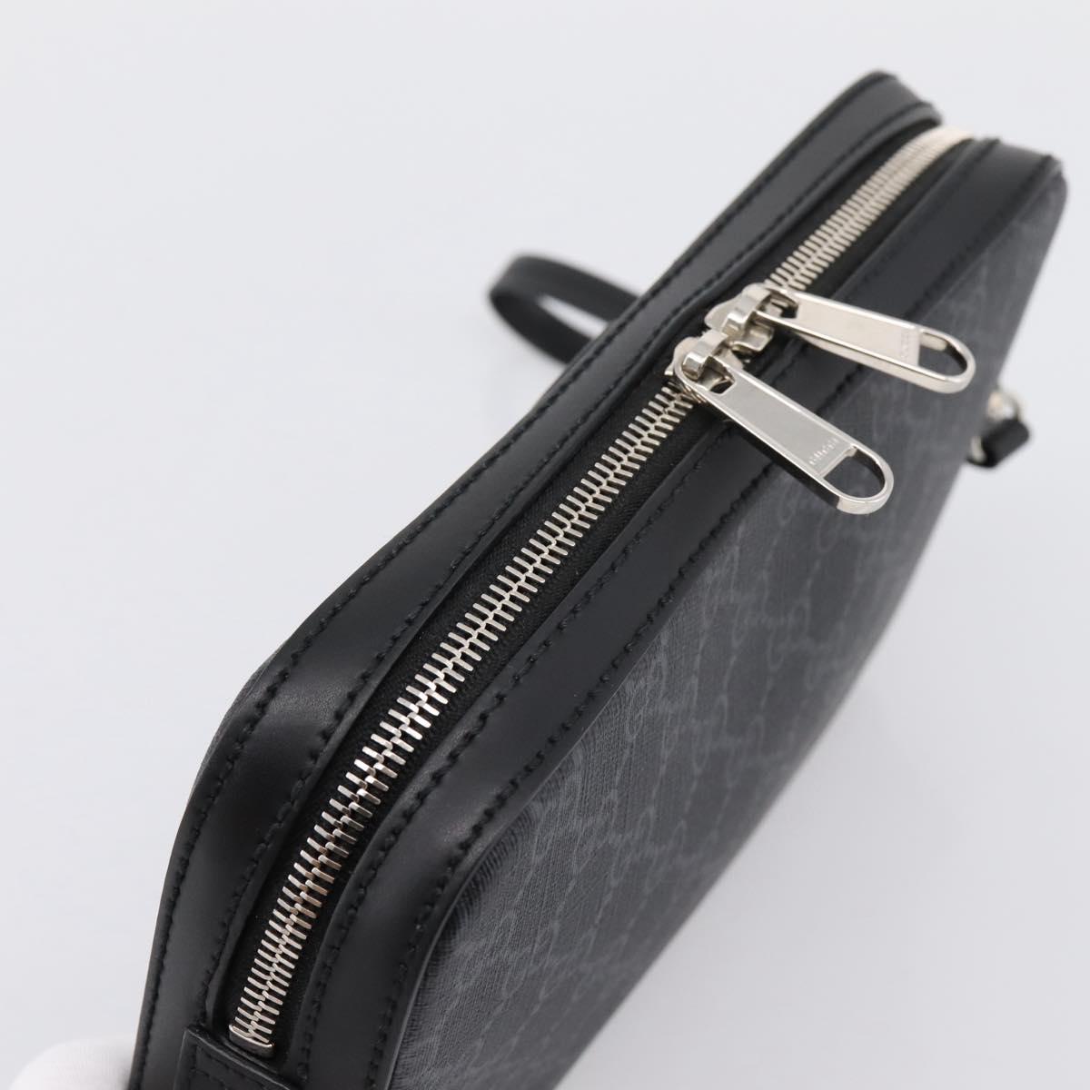 GUCCI GG Supreme Clutch Bag PVC Black Silver 495562 Auth 201486V