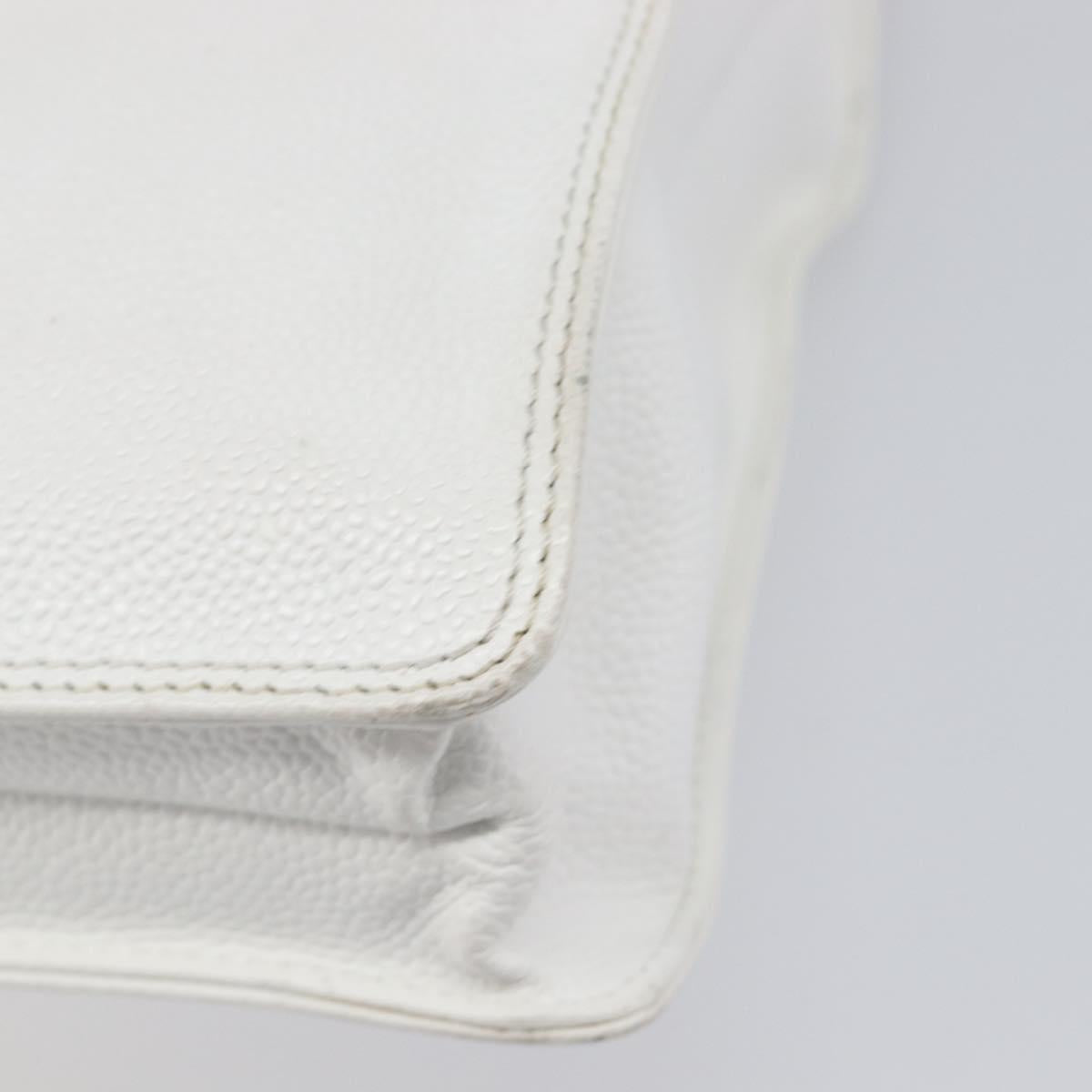 CHANEL COCO Mark Wood Hand Bag Caviar Skin White Gold CC Auth 201487V