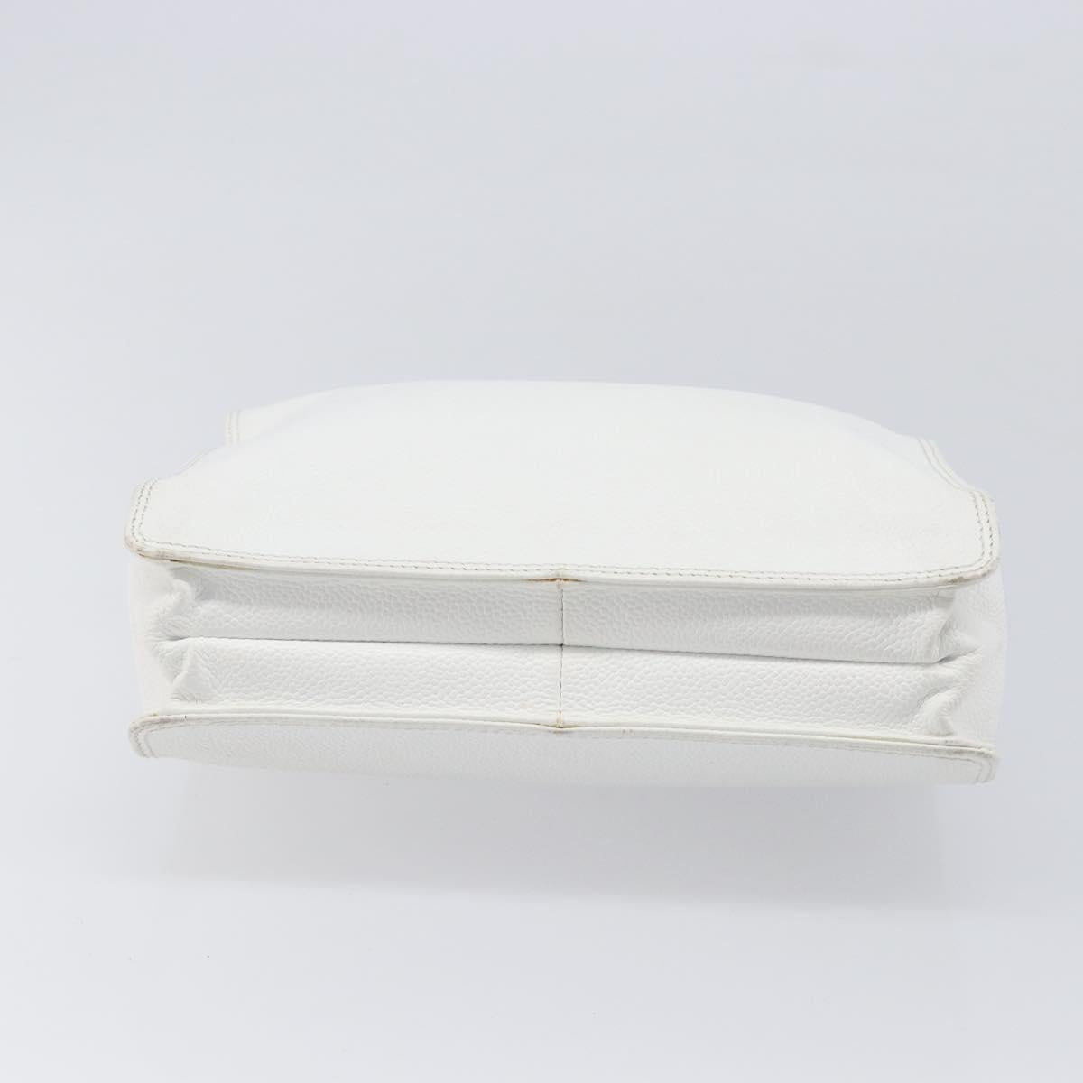 CHANEL COCO Mark Wood Hand Bag Caviar Skin White Gold CC Auth 201487V