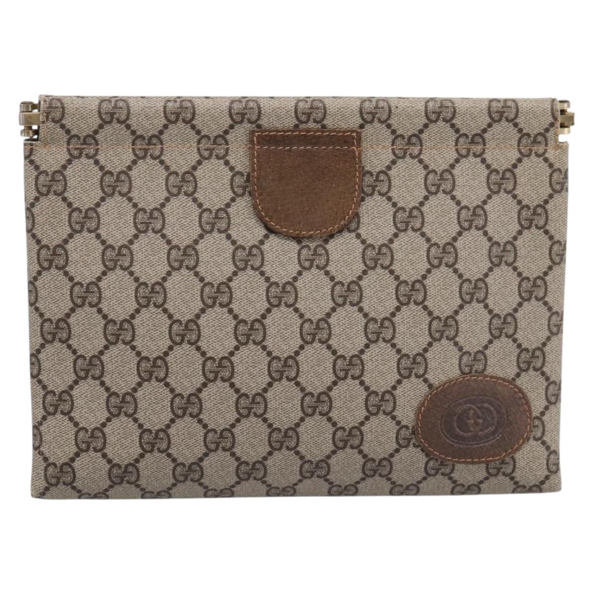 GUCCI GG Supreme Clutch Bag PVC Beige Gold 67 039 5229 Auth 201488