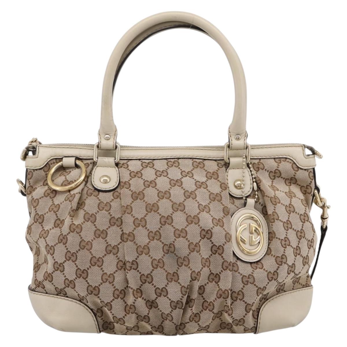 GUCCI GG Canvas Sukey Hand Bag 2way Beige Gold 247902 Auth 201493