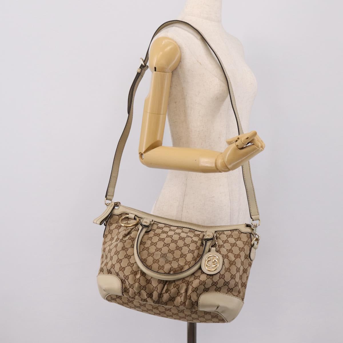 GUCCI GG Canvas Sukey Hand Bag 2way Beige Gold 247902 Auth 201493