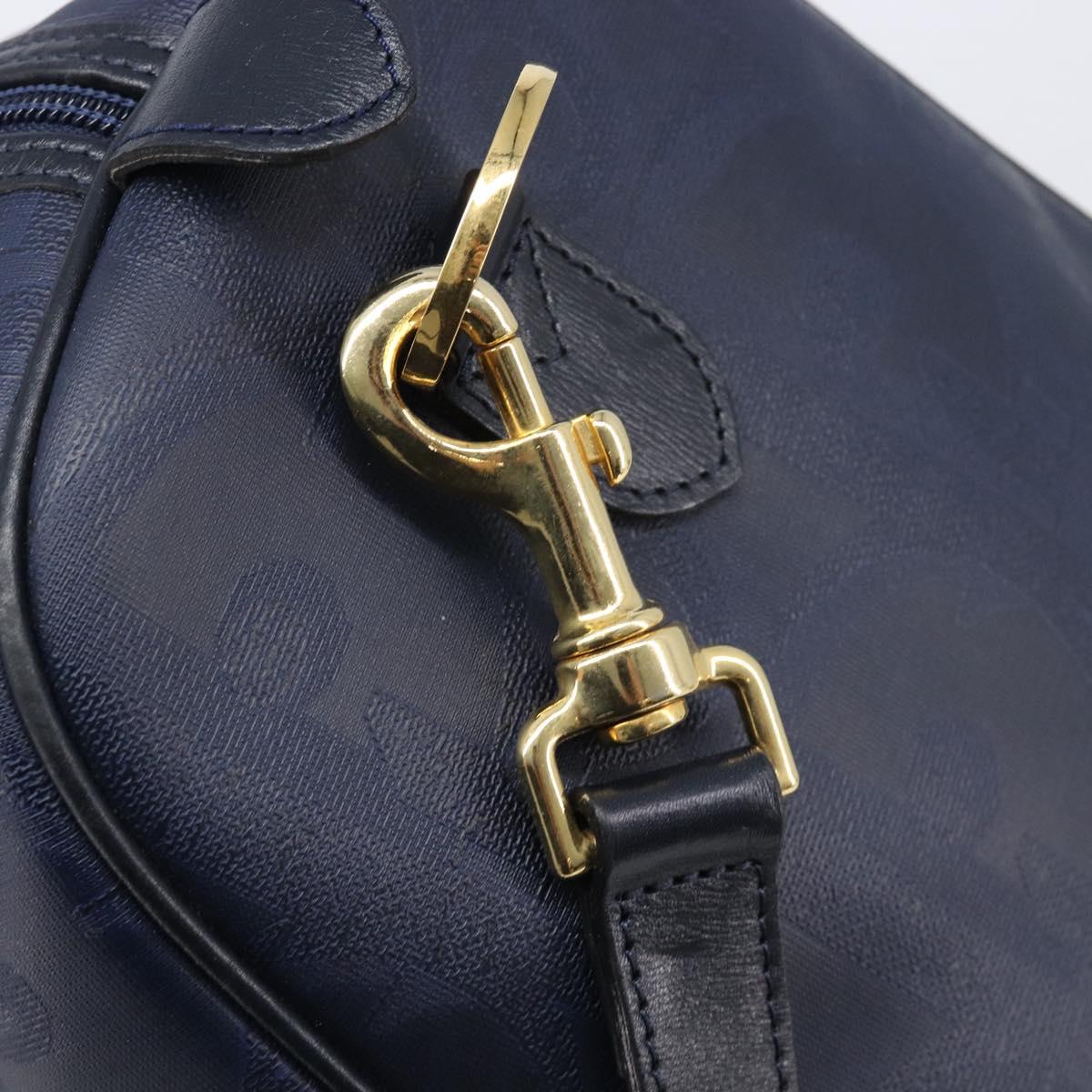 Christian Dior Trotter Canvas Boston Bag PVC 2way Navy Gold Auth 201496V