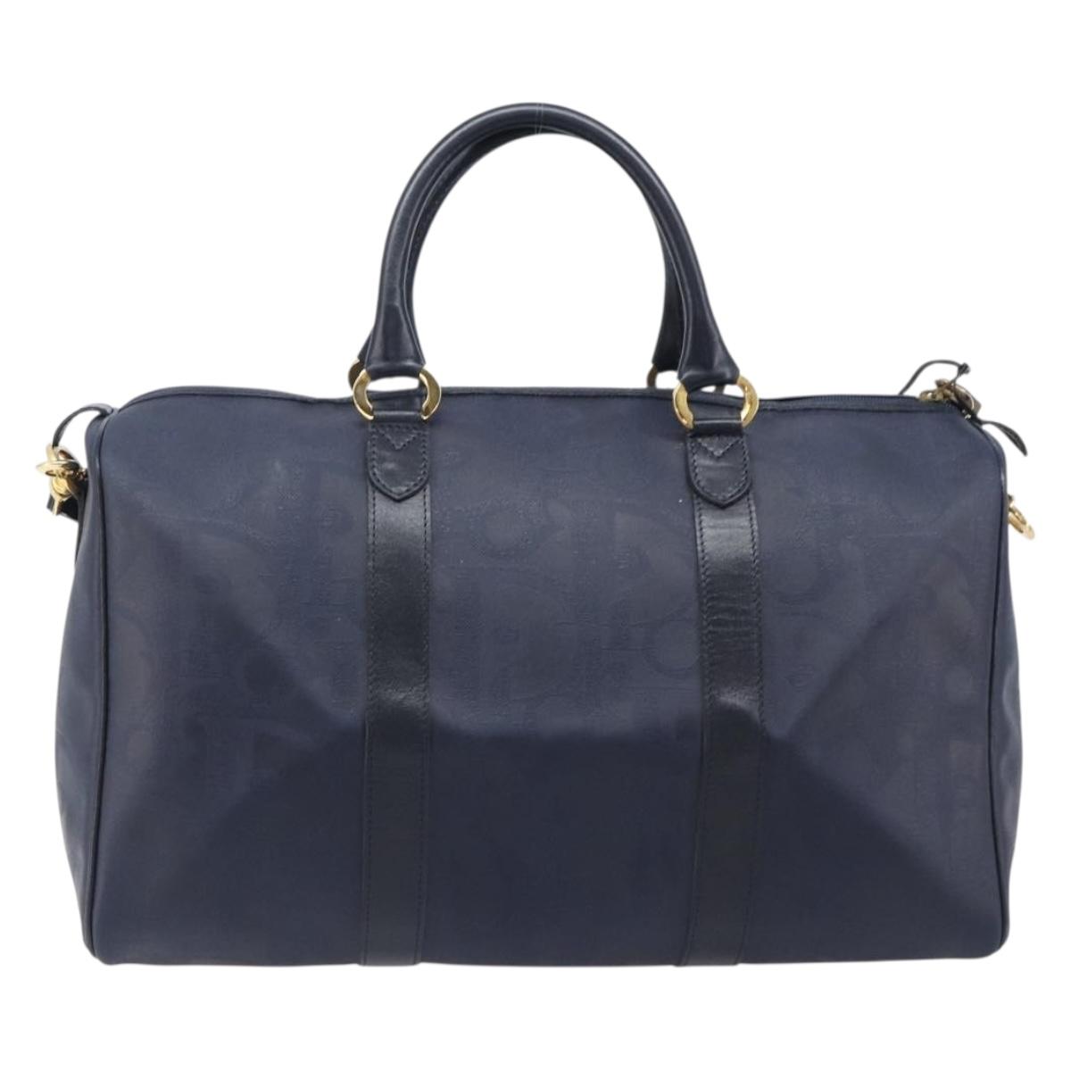 Christian Dior Trotter Canvas Boston Bag PVC 2way Navy Gold Auth 201496V