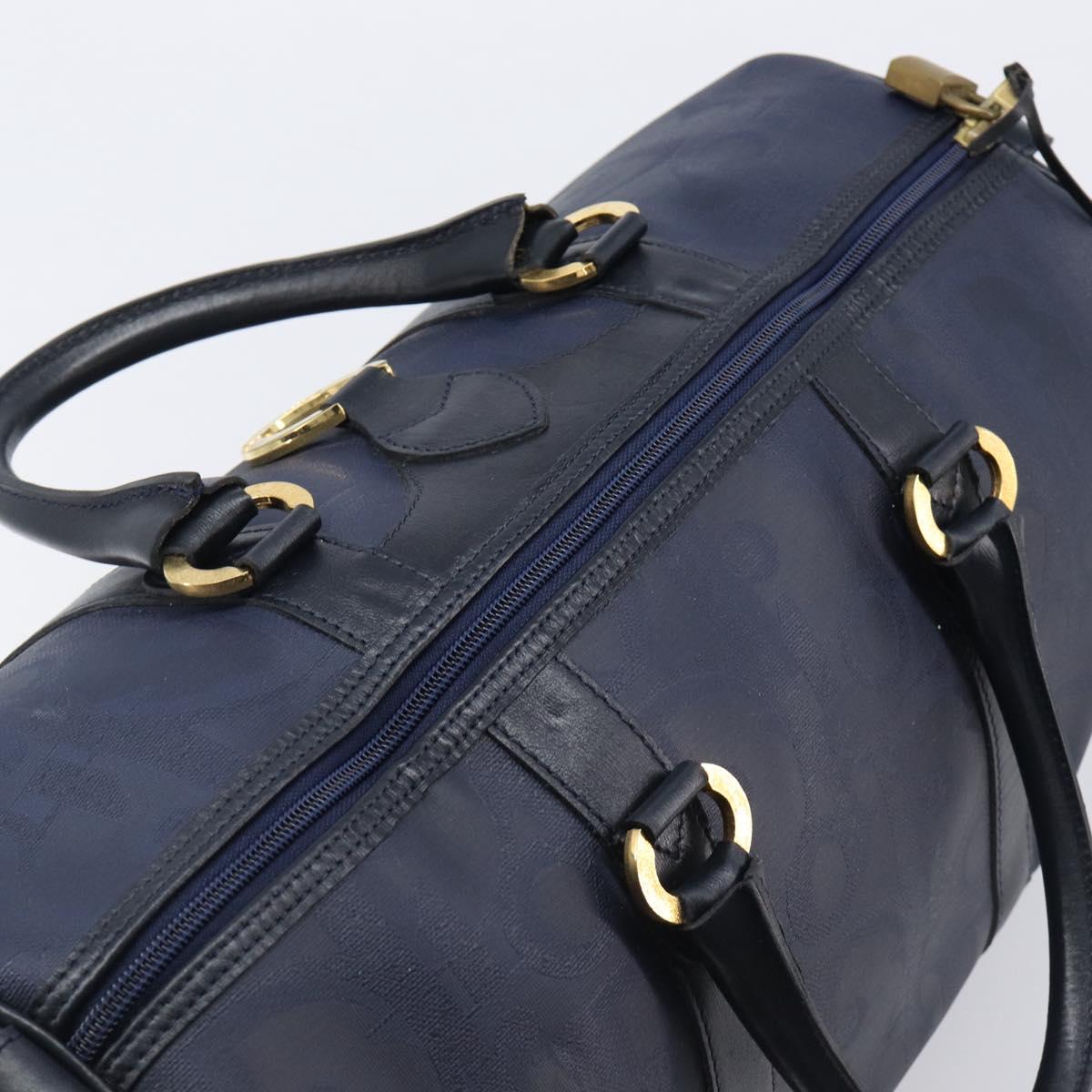 Christian Dior Trotter Canvas Boston Bag PVC 2way Navy Gold Auth 201496V