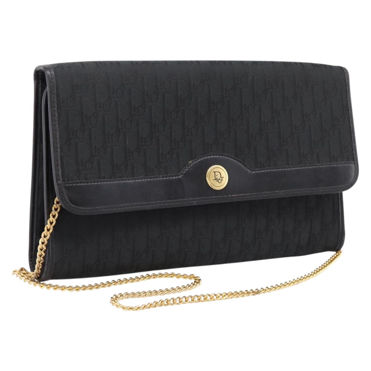 Christian Dior Trotter Canvas Chain Shoulder Bag Black Gold Auth 201497