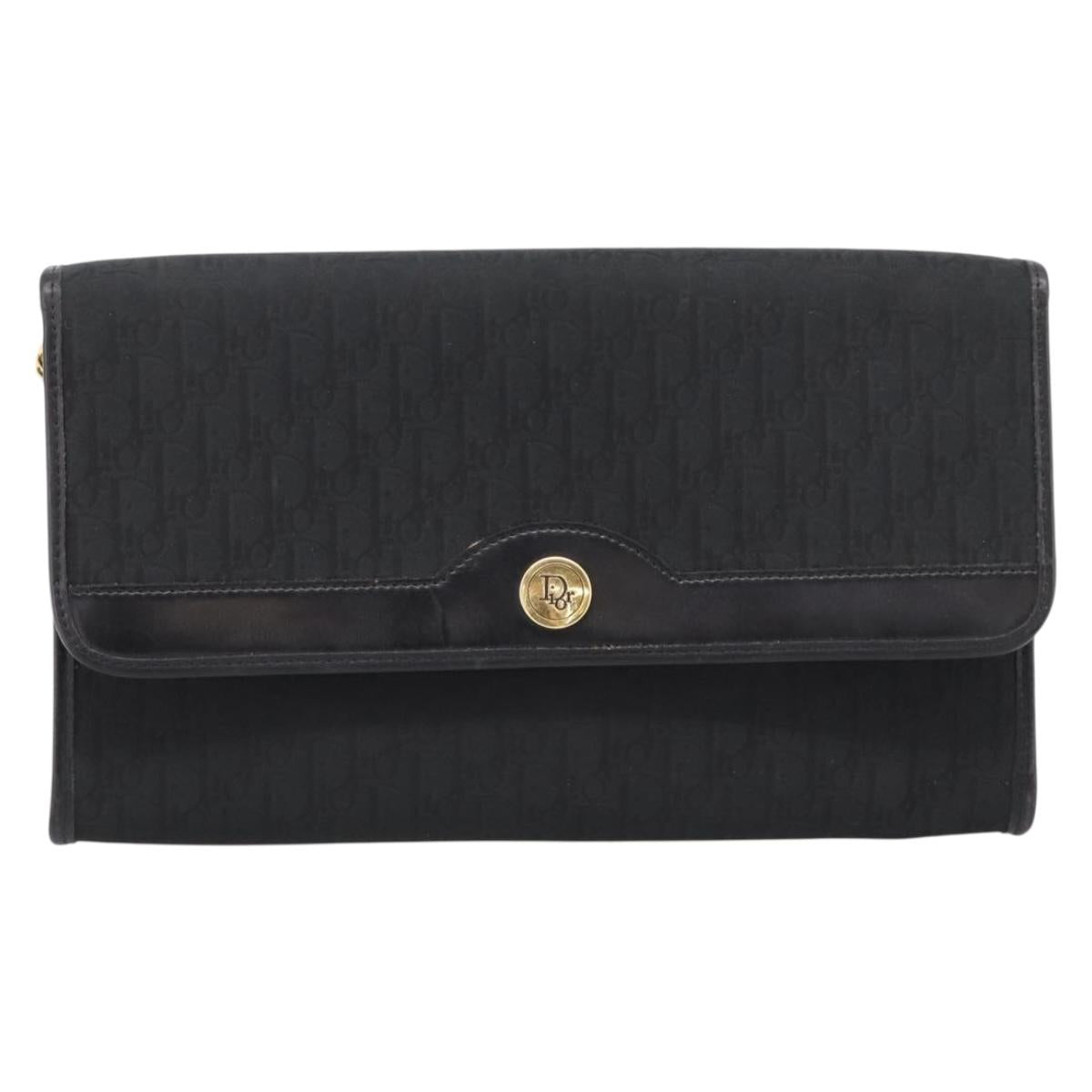 Christian Dior Trotter Canvas Chain Shoulder Bag Black Gold Auth 201497