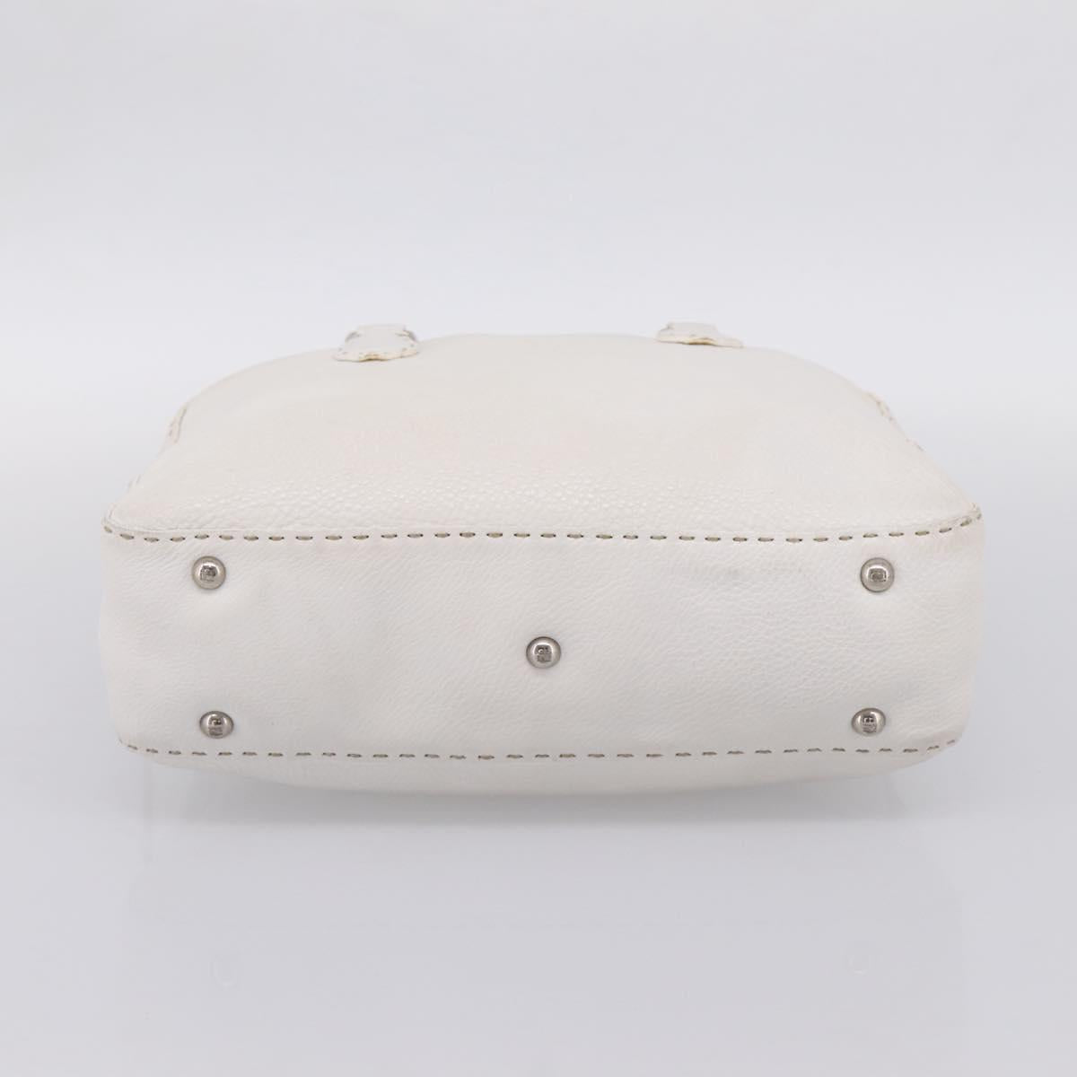 FENDI Celeria Hand Bag Leather White Silver Auth 201501