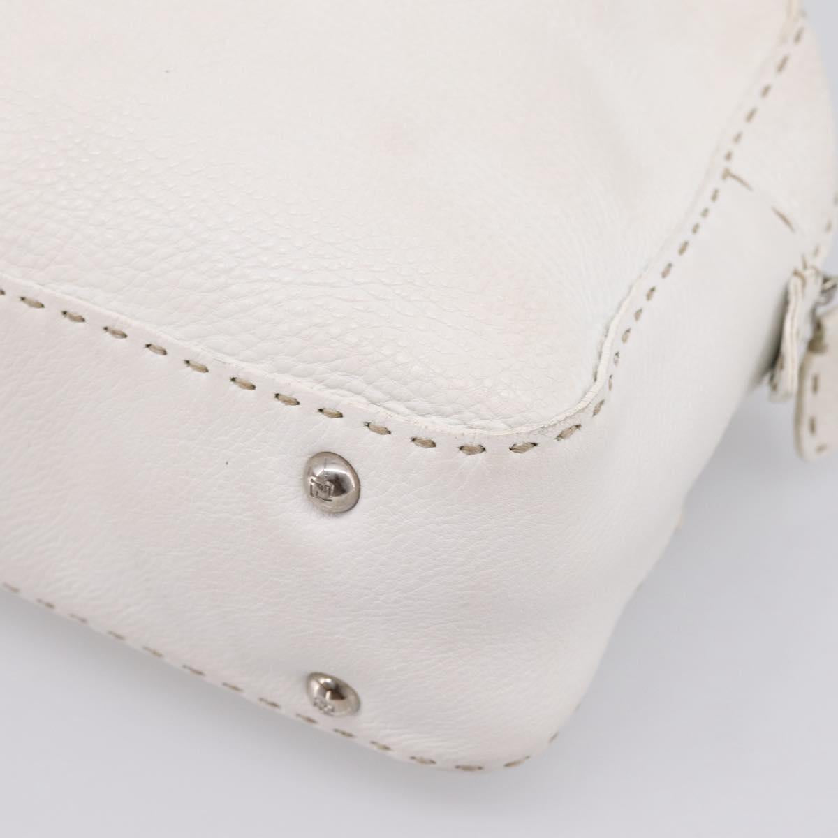 FENDI Celeria Hand Bag Leather White Silver Auth 201501