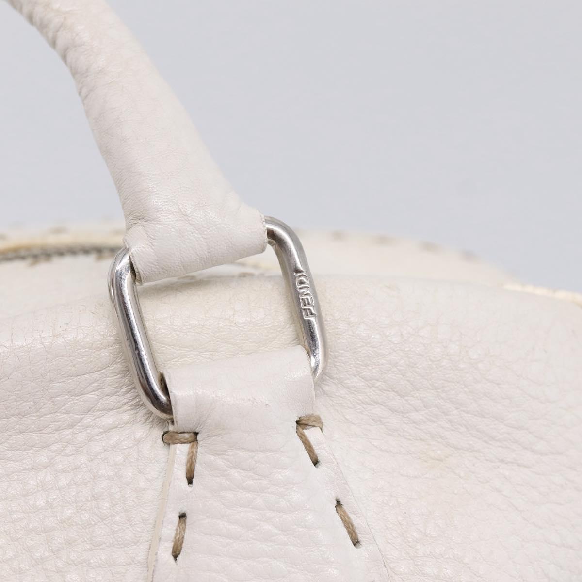 FENDI Celeria Hand Bag Leather White Silver Auth 201501