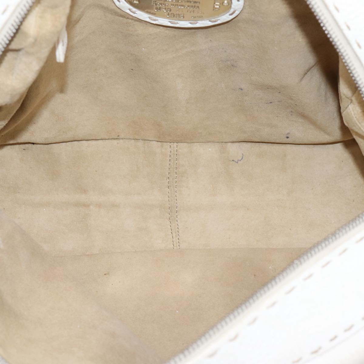 FENDI Celeria Hand Bag Leather White Silver Auth 201501