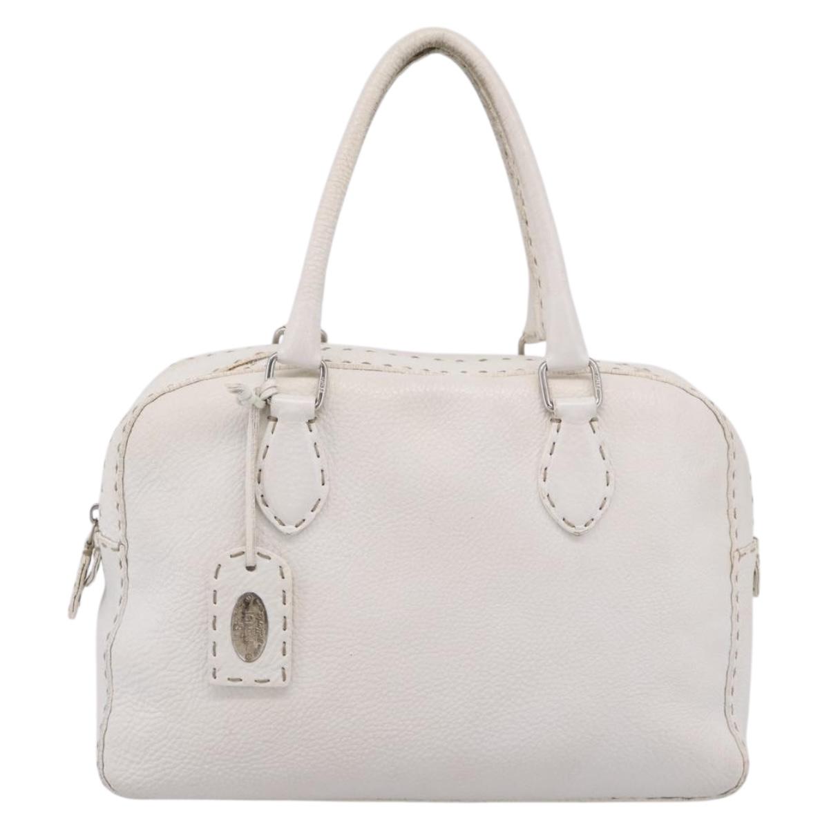 FENDI Celeria Hand Bag Leather White Silver Auth 201501