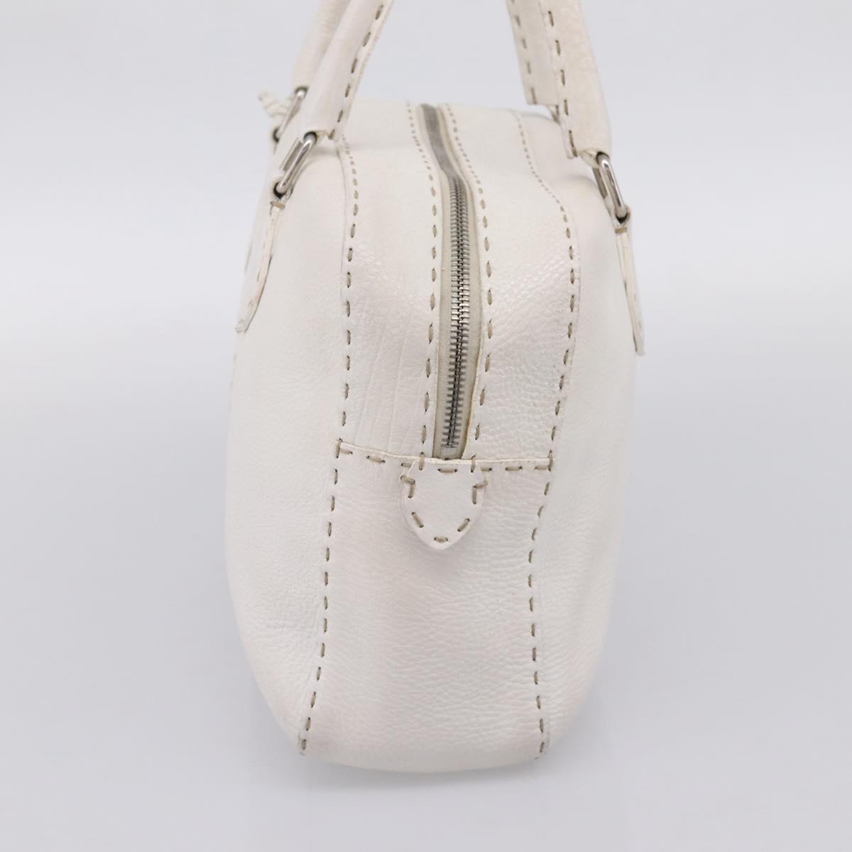 FENDI Celeria Hand Bag Leather White Silver Auth 201501