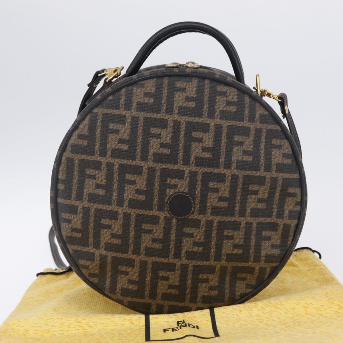 FENDI Zucca Canvas Hand Bag PVC 2way Black Brown Auth 201505A