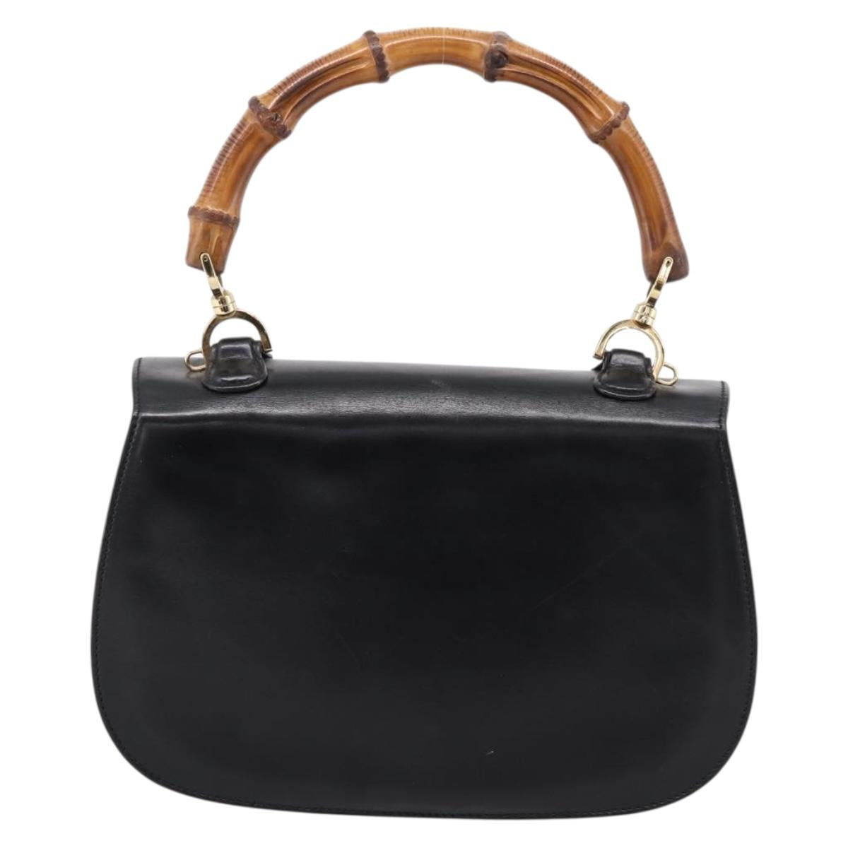 GUCCI Bamboo Hand Bag Leather Black Gold 000 1364 0633 Auth 201509A