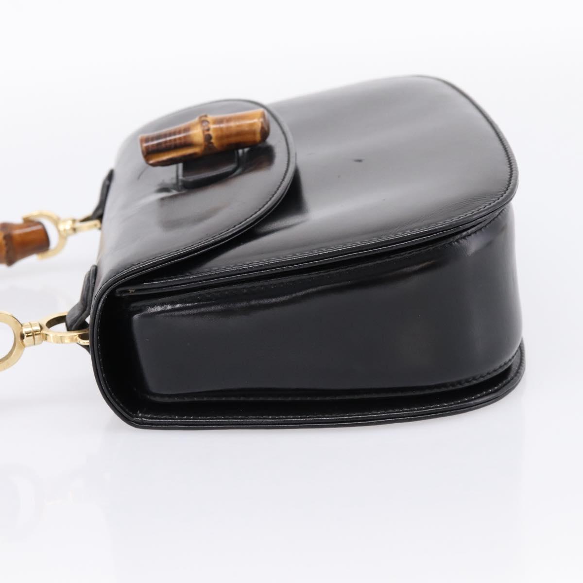 GUCCI Bamboo Hand Bag Leather Black Gold 000 1364 0633 Auth 201509A