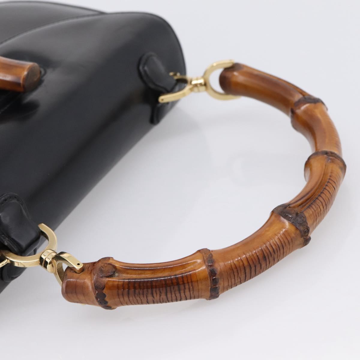 GUCCI Bamboo Hand Bag Leather Black Gold 000 1364 0633 Auth 201509A