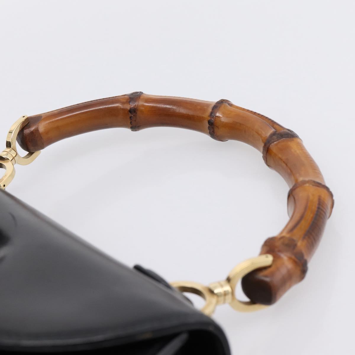 GUCCI Bamboo Hand Bag Leather Black Gold 000 1364 0633 Auth 201509A