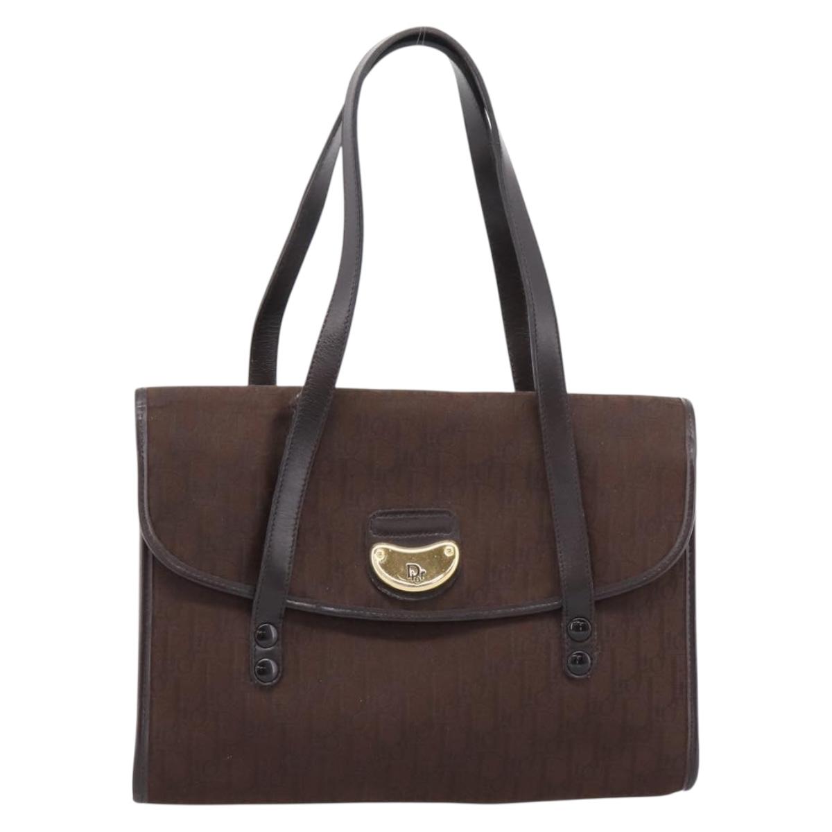 Christian Dior Trotter Canvas Hand Bag Brown Gold Auth 201513