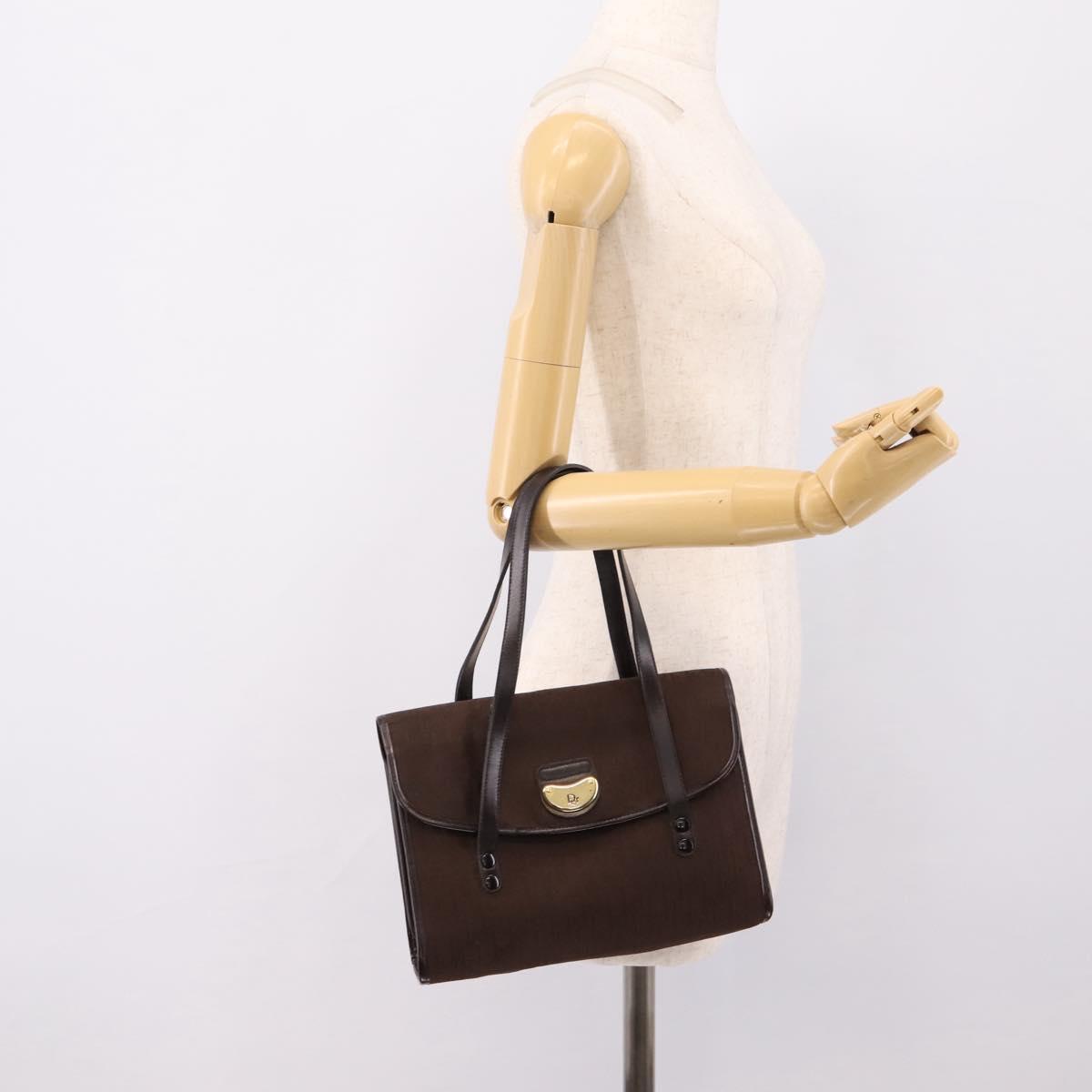 Christian Dior Trotter Canvas Hand Bag Brown Gold Auth 201513