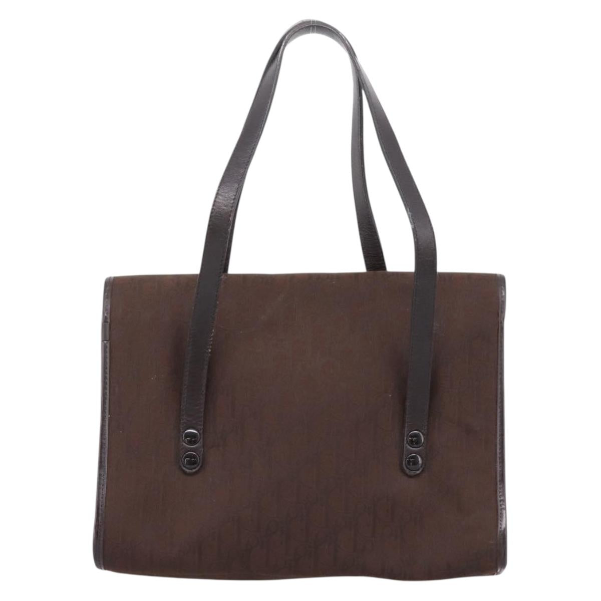 Christian Dior Trotter Canvas Hand Bag Brown Gold Auth 201513