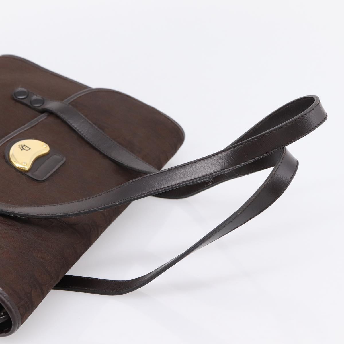 Christian Dior Trotter Canvas Hand Bag Brown Gold Auth 201513