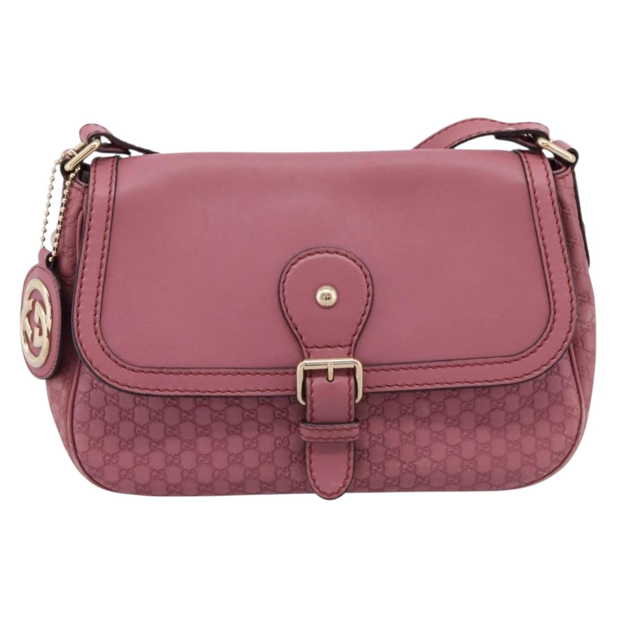 GUCCI Micro GG Canvas Guccissima Bag Leather Pink Gold 308452 Auth 201514