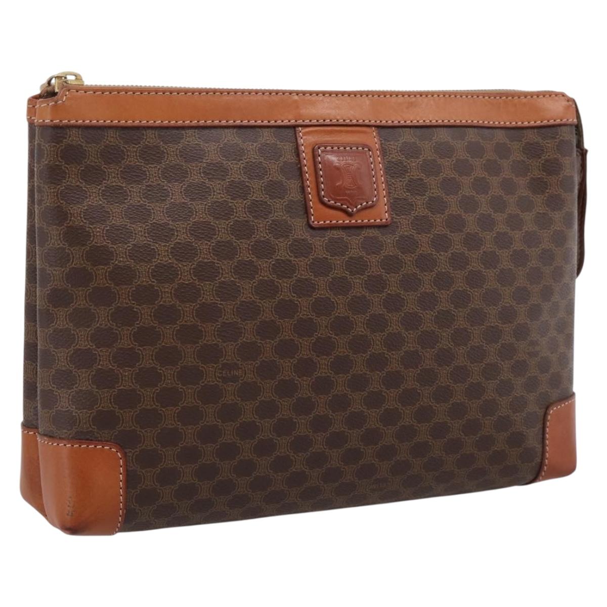 CELINE Macadam Clutch Bag PVC Leather Brown Gold Auth 201520A