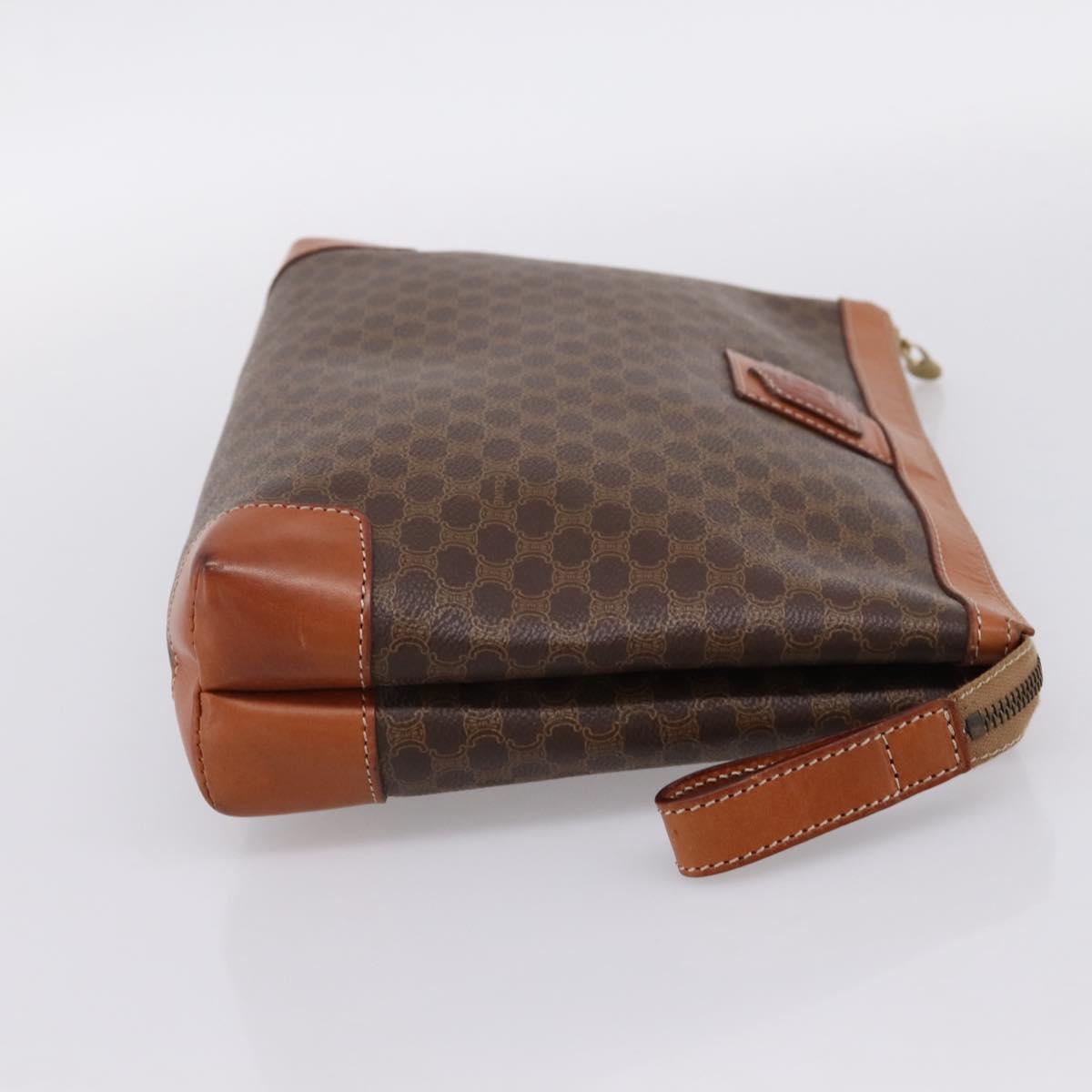 CELINE Macadam Clutch Bag PVC Leather Brown Gold Auth 201520A