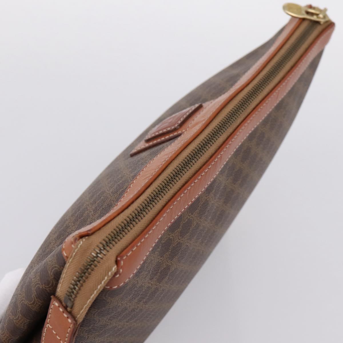 CELINE Macadam Clutch Bag PVC Leather Brown Gold Auth 201520A