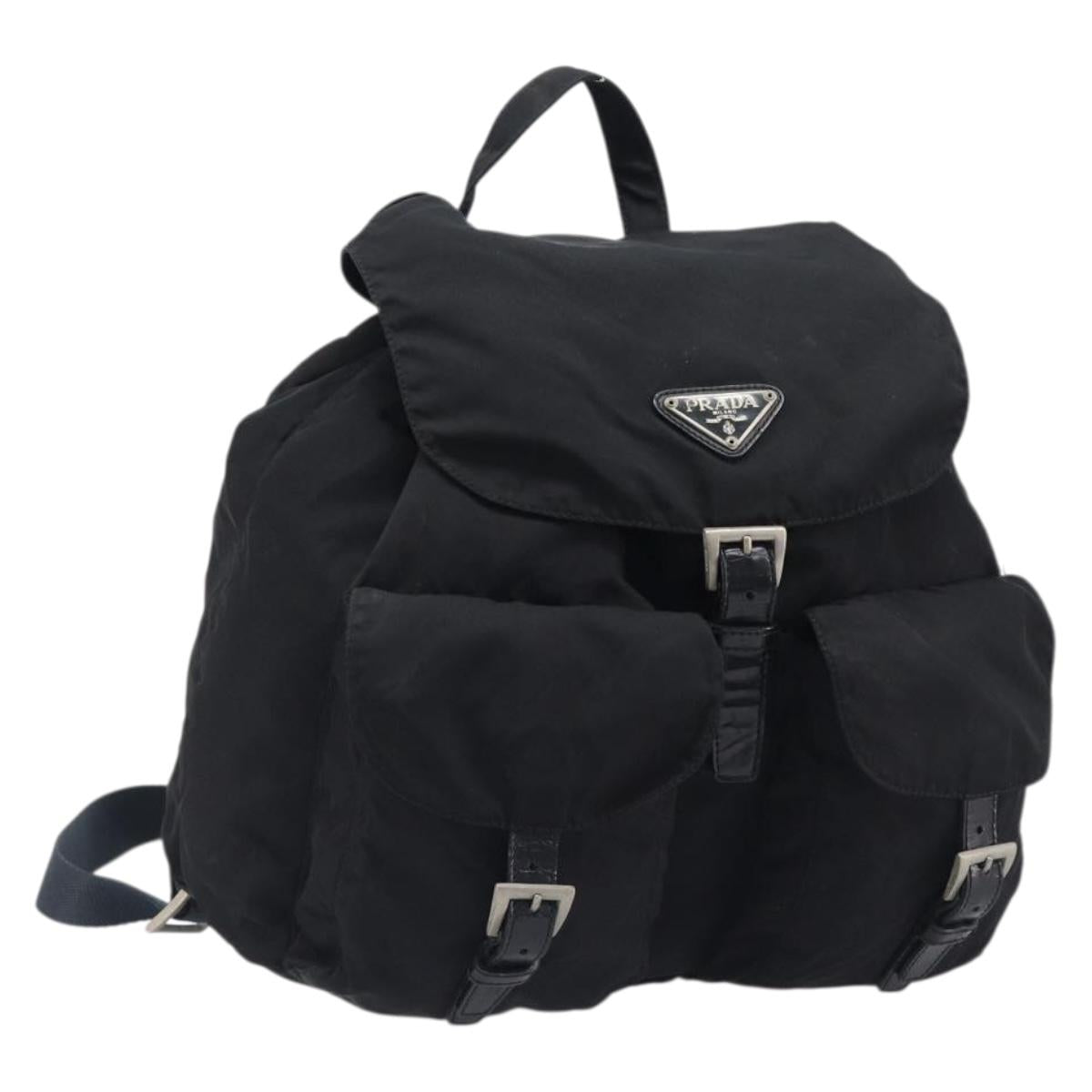 PRADA Backpack Nylon Black Silver Auth 201521