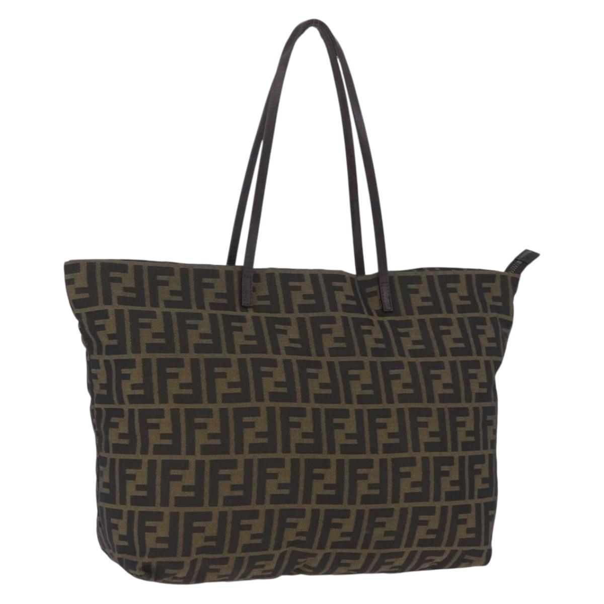 FENDI Zucca Canvas Tote Bag Black Brown Auth 201522