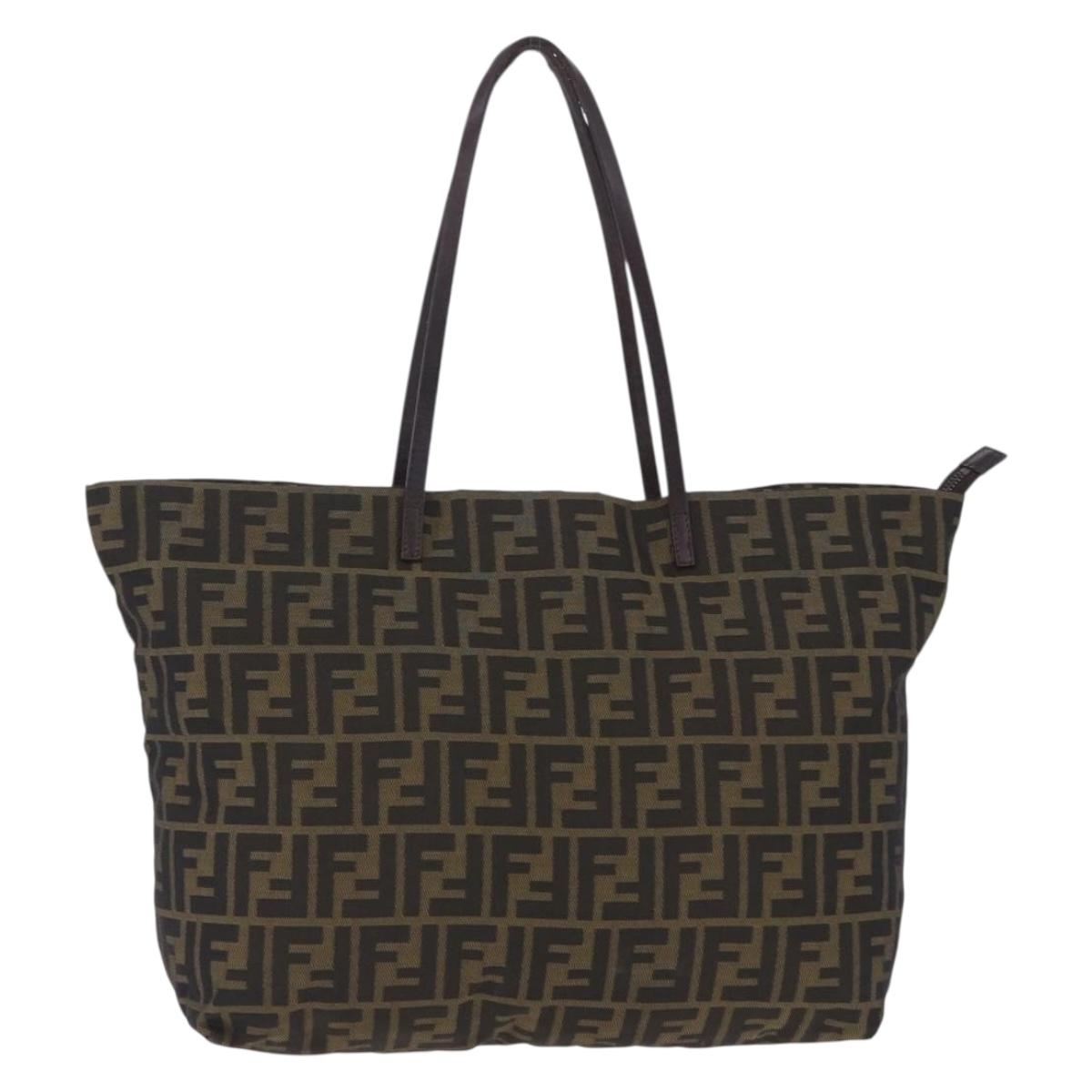 FENDI Zucca Canvas Tote Bag Black Brown Auth 201522