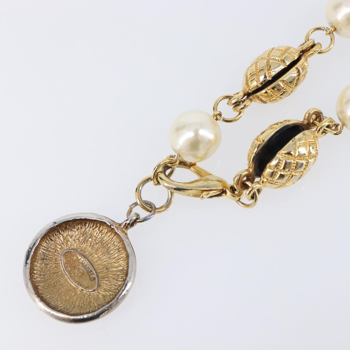 CHANEL Pearl Necklace metal Gold White CC Auth 201532