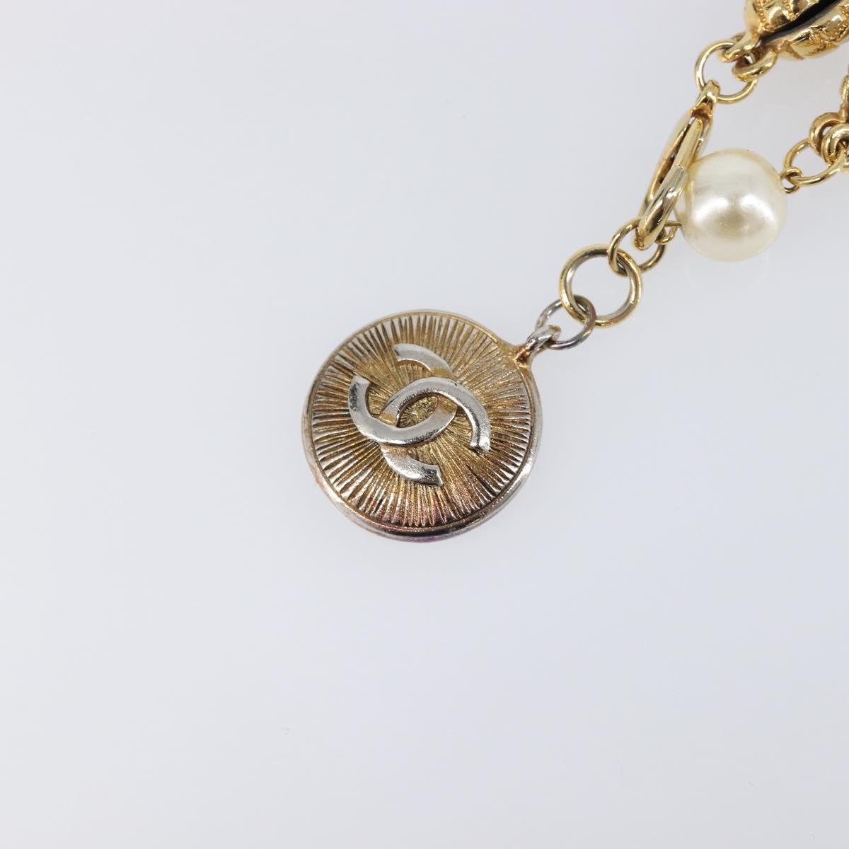 CHANEL Pearl Necklace metal Gold White CC Auth 201532