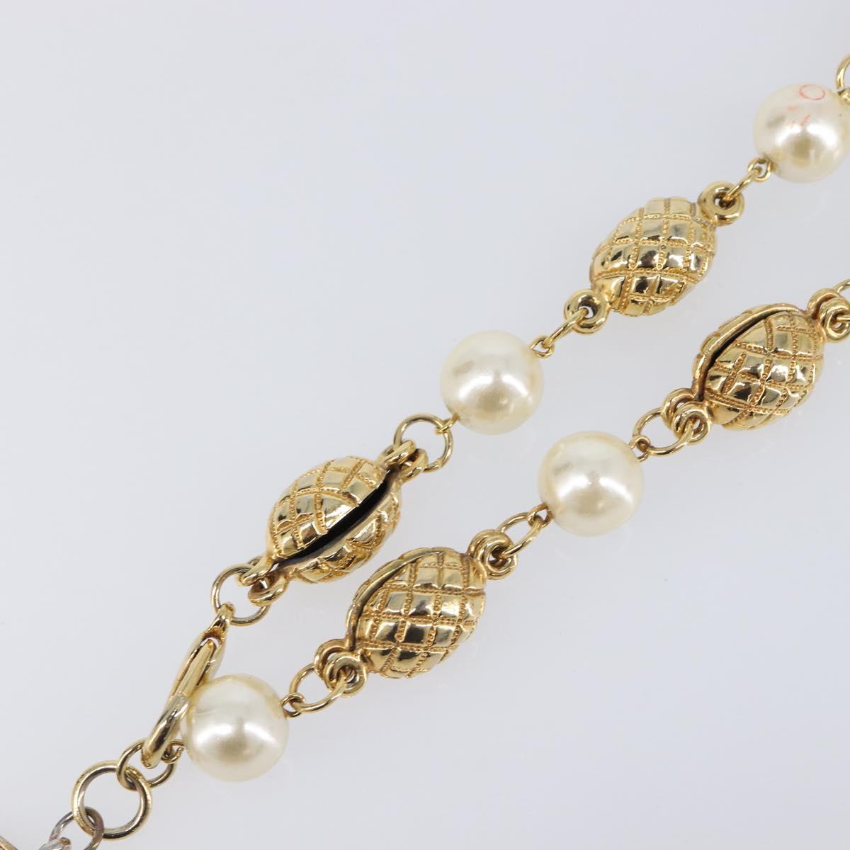 CHANEL Pearl Necklace metal Gold White CC Auth 201532