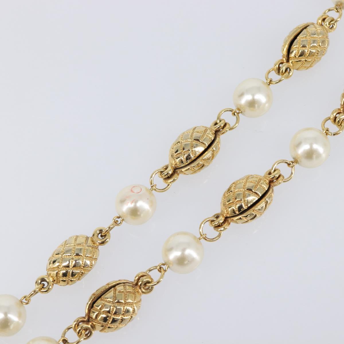 CHANEL Pearl Necklace metal Gold White CC Auth 201532